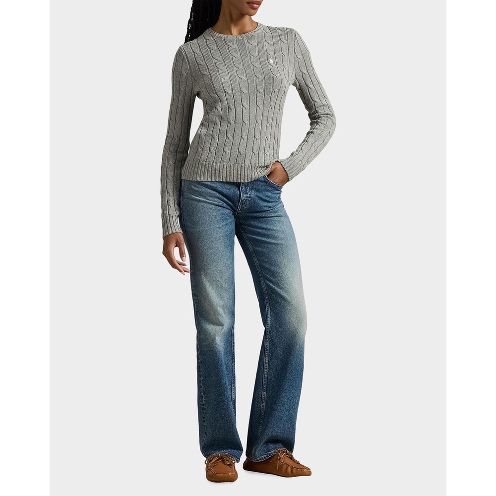 Polo Ralph Lauren Womens Cable Knit Cotton Crewneck Sweater Sz XL Gray Preppy